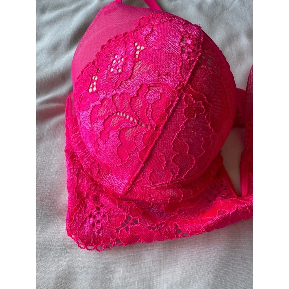 La Senza Beyond Sexy Classic Plunge Lace Bra Pink Floral Padded Underwire 34C - Picture 2 of 10